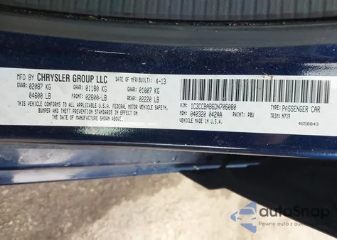 2013 Chrysler 200 Lx z USA, uszkodzony, nr VIN 1C3CCBAB6DN706080